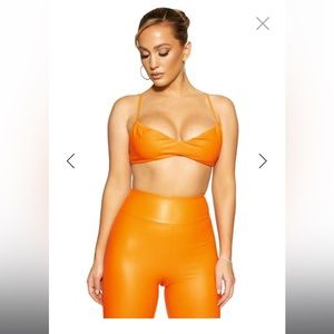 Naked Wardrobe faux leather bralette like crop top  orange Sz S BNWT